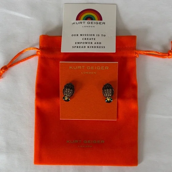 Kurt Geiger Gemstone Eagle Stud Earrings Green Stone NWT - Picture 6 of 7